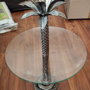 Silver Palm Tree Glass Table